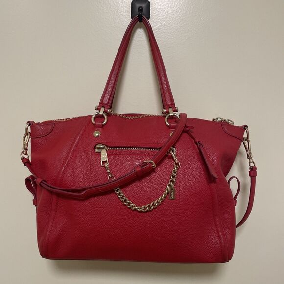Coach Prairie True Red Pebbled Leather Convertible Chain Satchel Gold - Picture 1 of 16